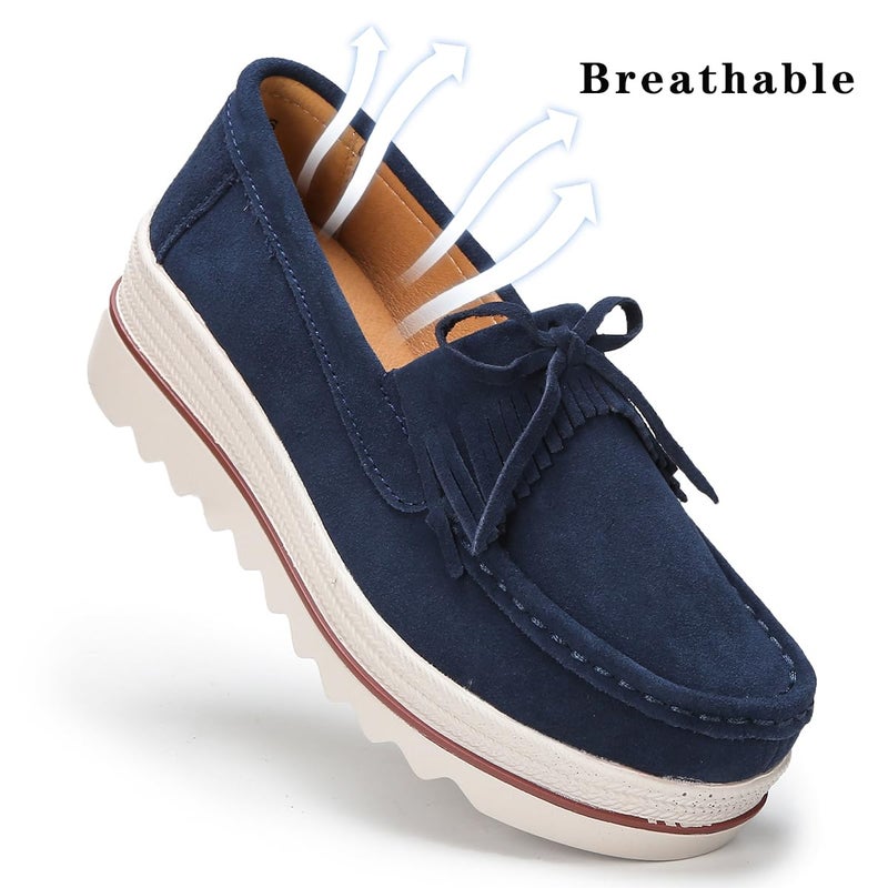 Ruiatoo Women Loafers & Slip-ons Platform Comfort Suede Low Top Moccasins with Tassel Casual Platform Dress Shoes (2017,Deep Blue 35) - Image 3